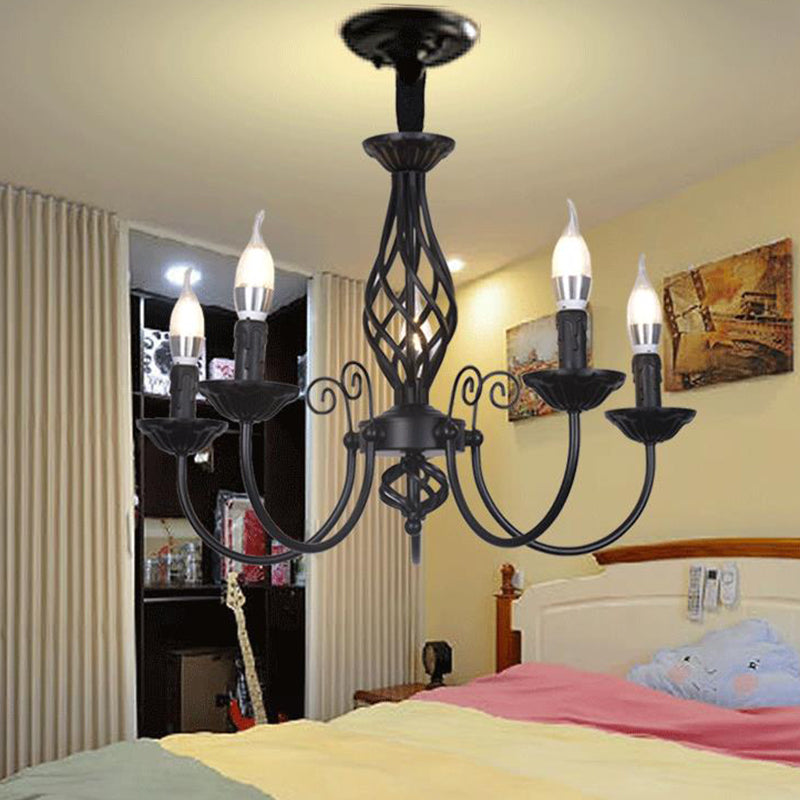 Black/White Swooping Arm Chandelier Lamp Traditional Metal 3/4/5 Lights Living Room Hanging Light 5 Black Clearhalo 'Ceiling Lights' 'Chandeliers' Lighting' options 2426843_a6167260-6270-40f1-a88a-32568775e019