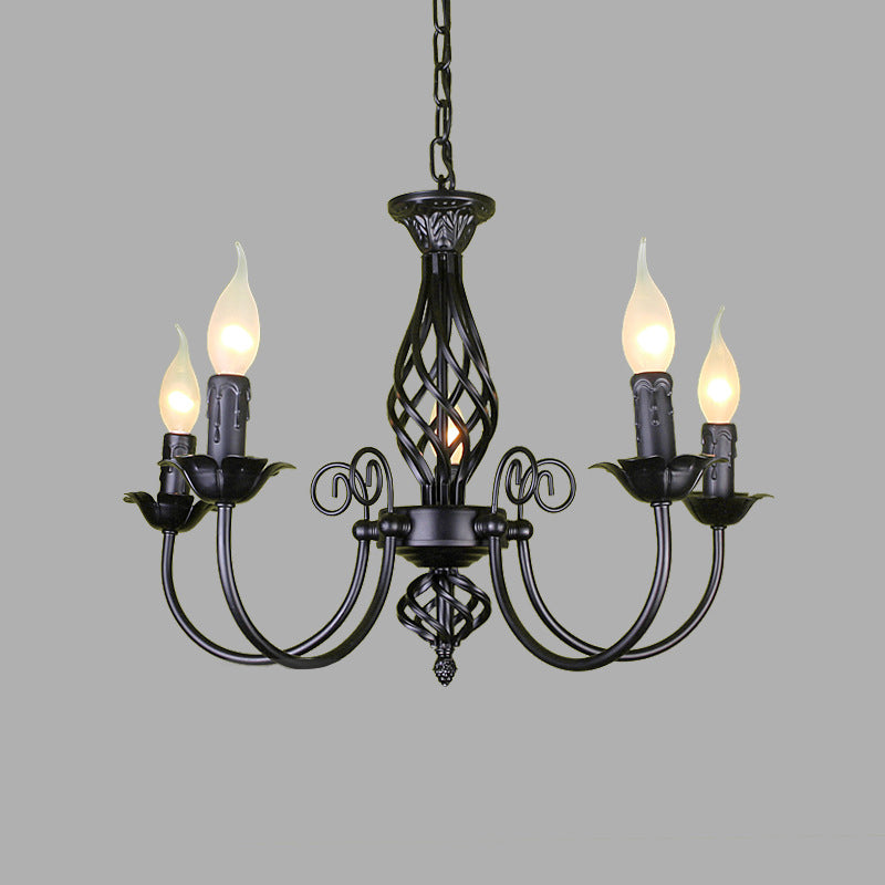 Black/White Swooping Arm Chandelier Lamp Traditional Metal 3/4/5 Lights Living Room Hanging Light Clearhalo 'Ceiling Lights' 'Chandeliers' Lighting' options 2426844
