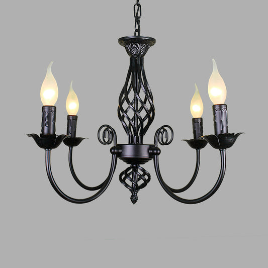 Black/White Swooping Arm Chandelier Lamp Traditional Metal 3/4/5 Lights Living Room Hanging Light Clearhalo 'Ceiling Lights' 'Chandeliers' Lighting' options 2426845