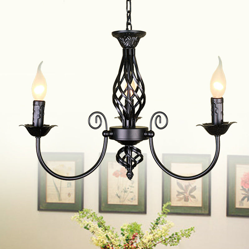 Black/White Swooping Arm Chandelier Lamp Traditional Metal 3/4/5 Lights Living Room Hanging Light Clearhalo 'Ceiling Lights' 'Chandeliers' Lighting' options 2426846