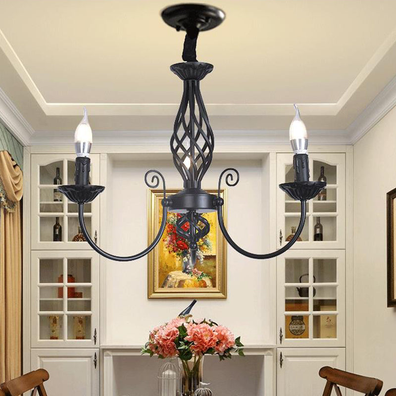 Black/White Swooping Arm Chandelier Lamp Traditional Metal 3/4/5 Lights Living Room Hanging Light Clearhalo 'Ceiling Lights' 'Chandeliers' Lighting' options 2426847
