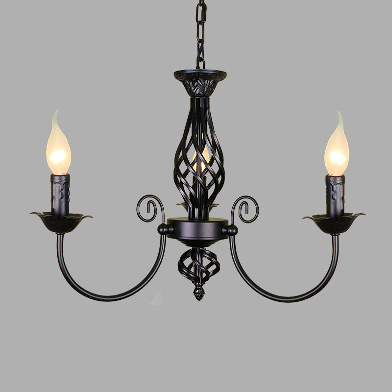 Black/White Swooping Arm Chandelier Lamp Traditional Metal 3/4/5 Lights Living Room Hanging Light Clearhalo 'Ceiling Lights' 'Chandeliers' Lighting' options 2426848