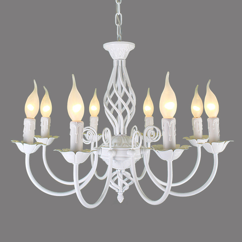 Black/White Swooping Arm Chandelier Lamp Traditional Metal 3/4/5 Lights Living Room Hanging Light 8 White Clearhalo 'Ceiling Lights' 'Chandeliers' Lighting' options 2426849_ec127fe4-a05e-4bc7-bc97-16c0ea87fe87