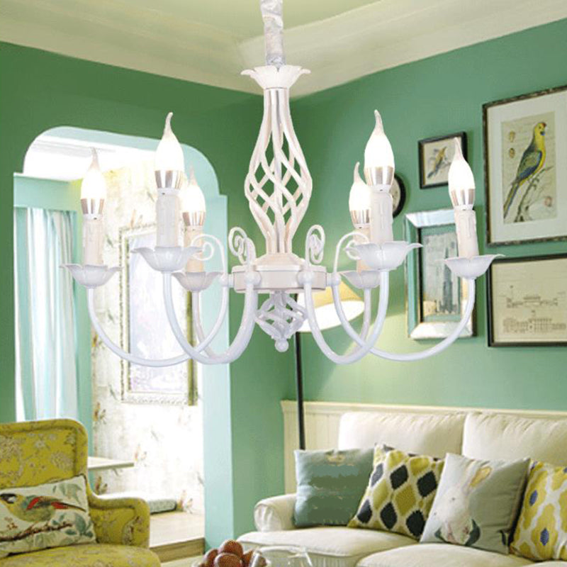 Black/White Swooping Arm Chandelier Lamp Traditional Metal 3/4/5 Lights Living Room Hanging Light Clearhalo 'Ceiling Lights' 'Chandeliers' Lighting' options 2426850