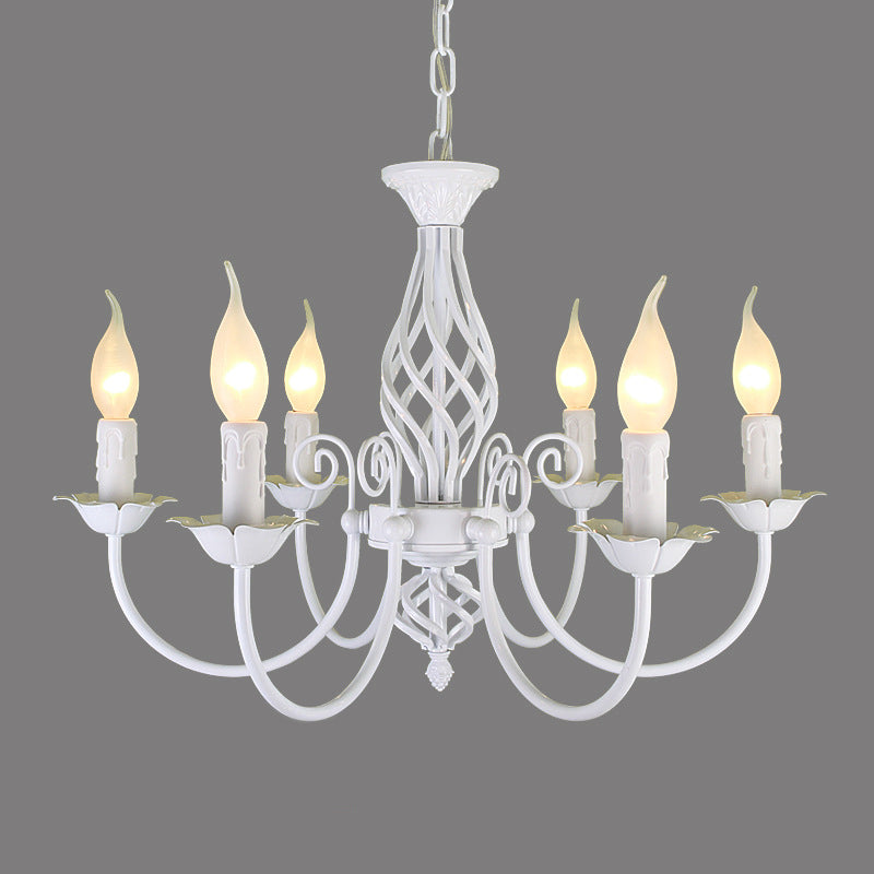 Black/White Swooping Arm Chandelier Lamp Traditional Metal 3/4/5 Lights Living Room Hanging Light 6 White Clearhalo 'Ceiling Lights' 'Chandeliers' Lighting' options 2426851_a117d5c0-d17b-4b65-a6e1-768024d28267