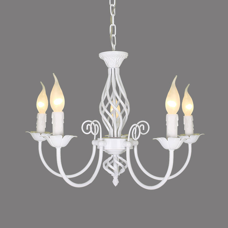 Black/White Swooping Arm Chandelier Lamp Traditional Metal 3/4/5 Lights Living Room Hanging Light 5 White Clearhalo 'Ceiling Lights' 'Chandeliers' Lighting' options 2426852_3fd4e3bd-7265-4971-9a15-54059b82dffa