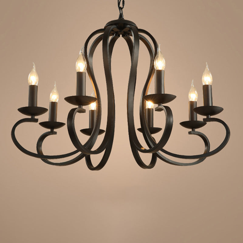 Black Swirled Arm Pendant Lighting Classic-Style Metal 3/5/6 Lights Living Room Chandelier Clearhalo 'Ceiling Lights' 'Chandeliers' Lighting' 2426861