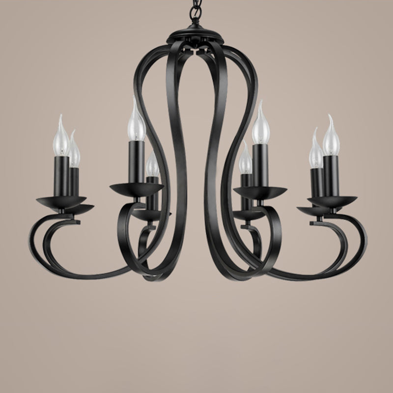Black Swirled Arm Pendant Lighting Classic-Style Metal 3/5/6 Lights Living Room Chandelier Clearhalo 'Ceiling Lights' 'Chandeliers' Lighting' 2426862