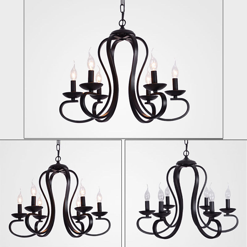 Black Swirled Arm Pendant Lighting Classic-Style Metal 3/5/6 Lights Living Room Chandelier Clearhalo 'Ceiling Lights' 'Chandeliers' Lighting' 2426863