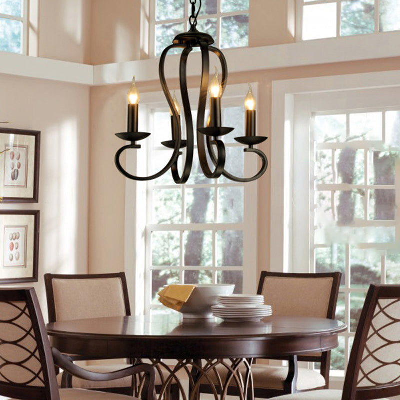 Black Swirled Arm Pendant Lighting Classic-Style Metal 3/5/6 Lights Living Room Chandelier 5 Black Clearhalo 'Ceiling Lights' 'Chandeliers' Lighting' 2426864