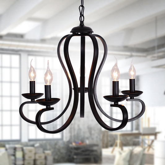 Black Swirled Arm Pendant Lighting Classic-Style Metal 3/5/6 Lights Living Room Chandelier Clearhalo 'Ceiling Lights' 'Chandeliers' Lighting' 2426865