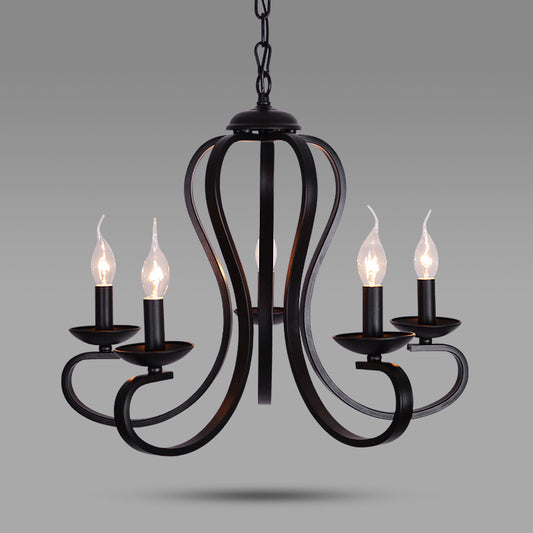 Black Swirled Arm Pendant Lighting Classic-Style Metal 3/5/6 Lights Living Room Chandelier Clearhalo 'Ceiling Lights' 'Chandeliers' Lighting' 2426866