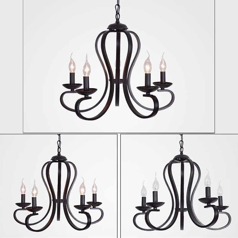 Black Swirled Arm Pendant Lighting Classic-Style Metal 3/5/6 Lights Living Room Chandelier Clearhalo 'Ceiling Lights' 'Chandeliers' Lighting' 2426867