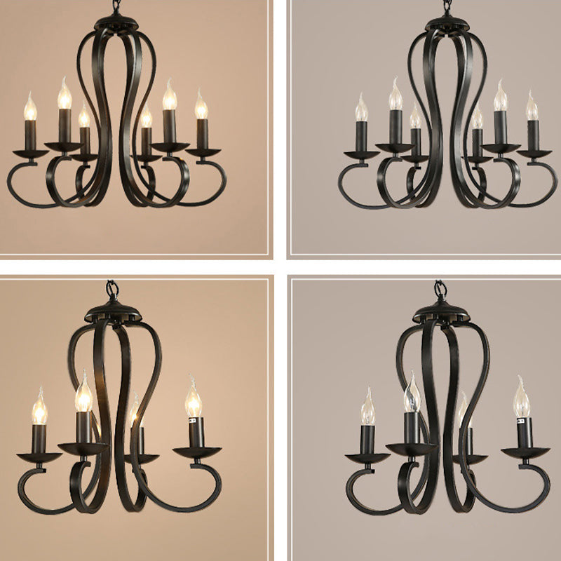 Black Swirled Arm Pendant Lighting Classic-Style Metal 3/5/6 Lights Living Room Chandelier Clearhalo 'Ceiling Lights' 'Chandeliers' Lighting' 2426868
