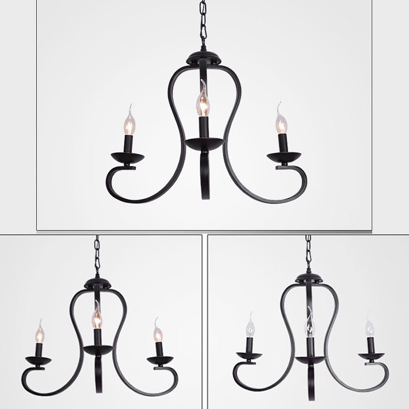 Black Swirled Arm Pendant Lighting Classic-Style Metal 3/5/6 Lights Living Room Chandelier Clearhalo 'Ceiling Lights' 'Chandeliers' Lighting' 2426869