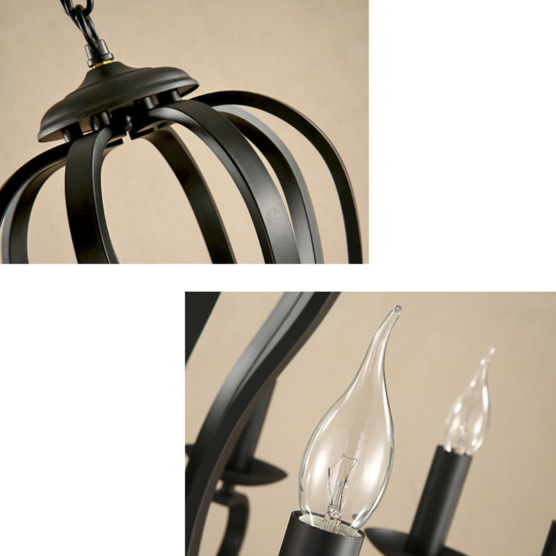 Black Swirled Arm Pendant Lighting Classic-Style Metal 3/5/6 Lights Living Room Chandelier Clearhalo 'Ceiling Lights' 'Chandeliers' Lighting' 2426873