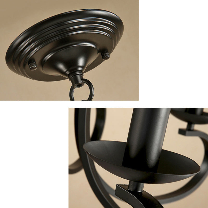 Black Swirled Arm Pendant Lighting Classic-Style Metal 3/5/6 Lights Living Room Chandelier Clearhalo 'Ceiling Lights' 'Chandeliers' Lighting' 2426874