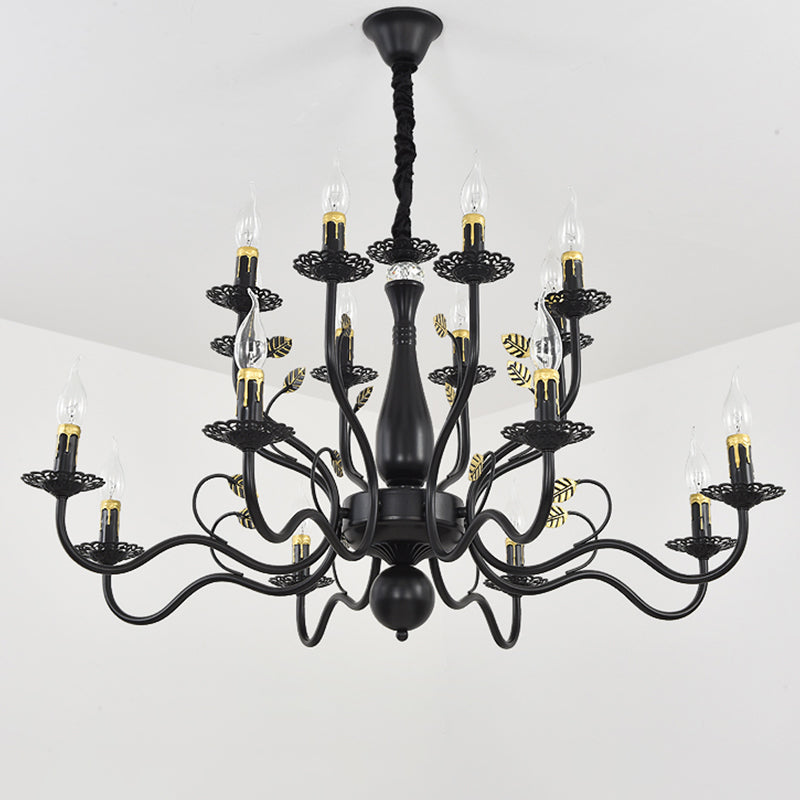 Metal Swooping Arm Hanging Chandelier Traditional 6/12/16 Lights Living Room Pendant Light in Dark Brown Clearhalo 'Ceiling Lights' 'Chandeliers' Lighting' 2426881