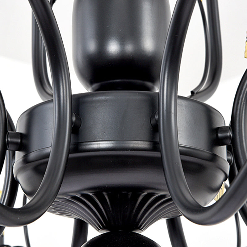 Metal Swooping Arm Hanging Chandelier Traditional 6/12/16 Lights Living Room Pendant Light in Dark Brown Clearhalo 'Ceiling Lights' 'Chandeliers' Lighting' 2426884