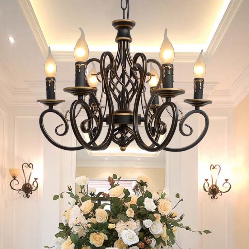 6/8 Bulbs Ceiling Lamp with Swirled Arm Metal Traditional Dining Room Chandelier Pendant Light in Rust Clearhalo 'Ceiling Lights' 'Chandeliers' Lighting' 2426892