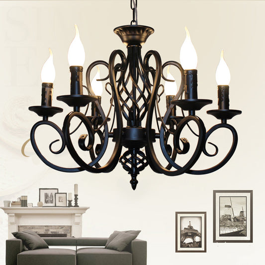 6/8 Bulbs Ceiling Lamp with Swirled Arm Metal Traditional Dining Room Chandelier Pendant Light in Rust 6 Rust Clearhalo 'Ceiling Lights' 'Chandeliers' Lighting' 2426894