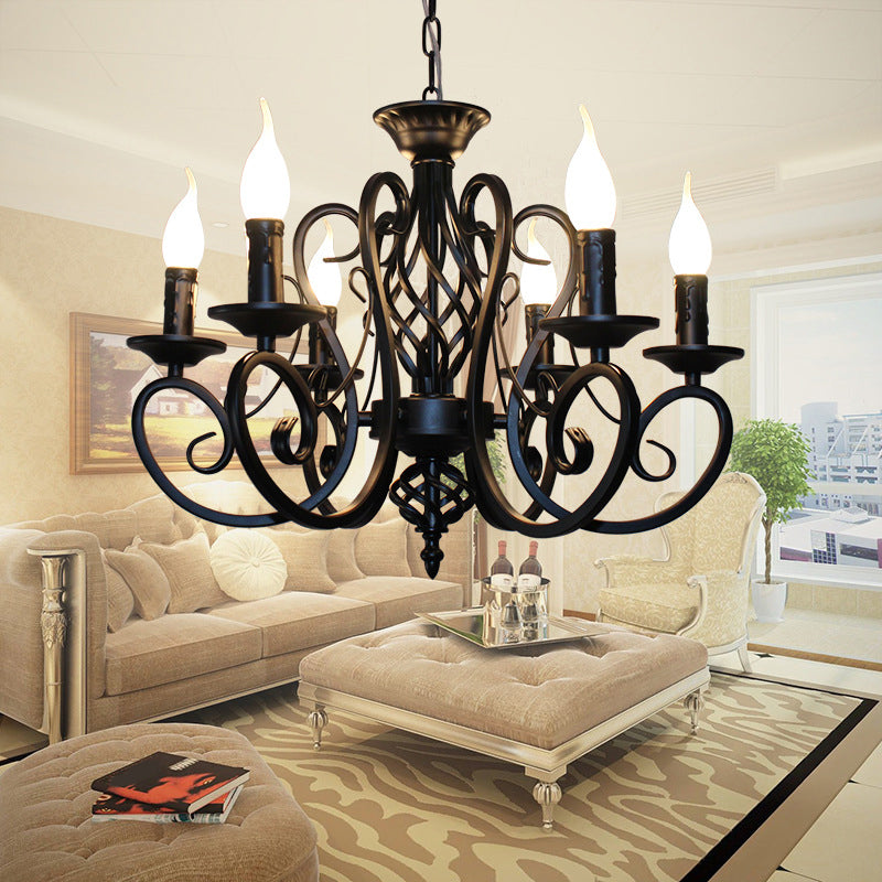 6/8 Bulbs Ceiling Lamp with Swirled Arm Metal Traditional Dining Room Chandelier Pendant Light in Rust Clearhalo 'Ceiling Lights' 'Chandeliers' Lighting' 2426895