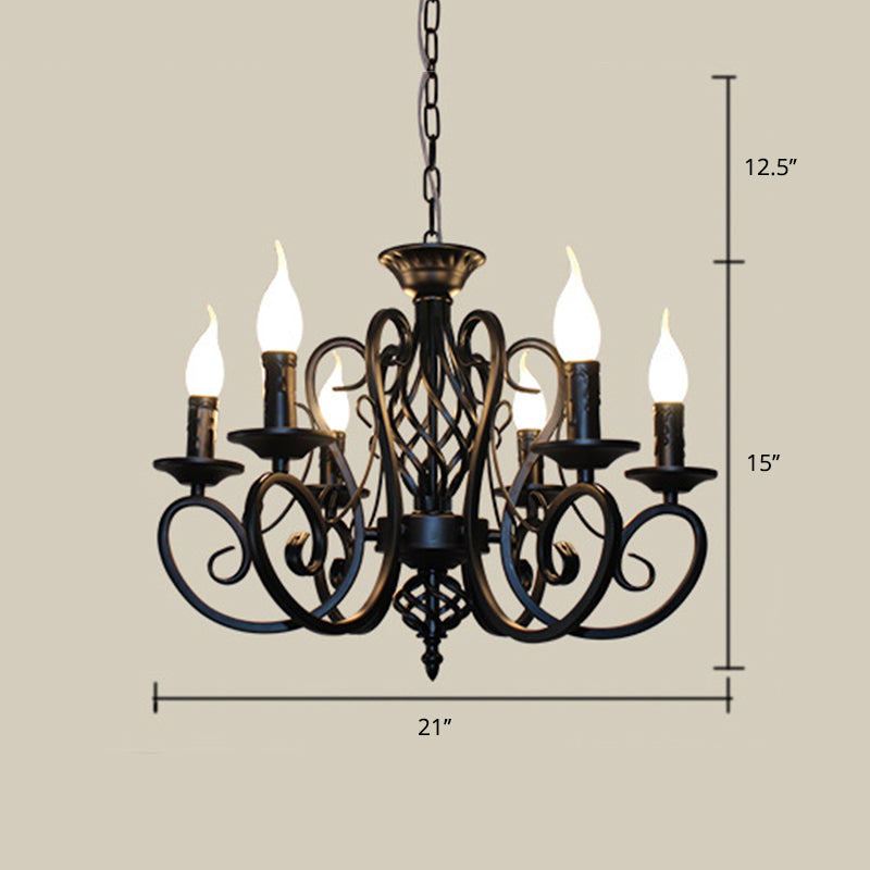 6/8 Bulbs Ceiling Lamp with Swirled Arm Metal Traditional Dining Room Chandelier Pendant Light in Rust Clearhalo 'Ceiling Lights' 'Chandeliers' Lighting' 2426898
