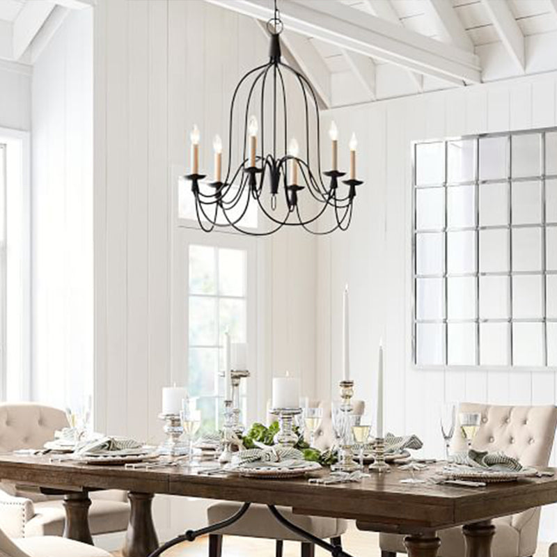Curved Arm Dining Room Ceiling Chandelier Classic Metal 3/6 Lights Black Hanging Light Fixture for Dining Room Clearhalo 'Ceiling Lights' 'Chandeliers' Lighting' 2426907