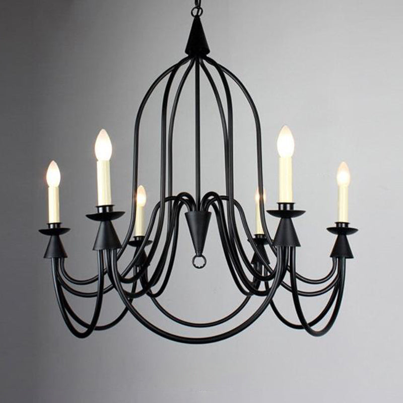 Curved Arm Dining Room Ceiling Chandelier Classic Metal 3/6 Lights Black Hanging Light Fixture for Dining Room 6 Black Clearhalo 'Ceiling Lights' 'Chandeliers' Lighting' 2426908