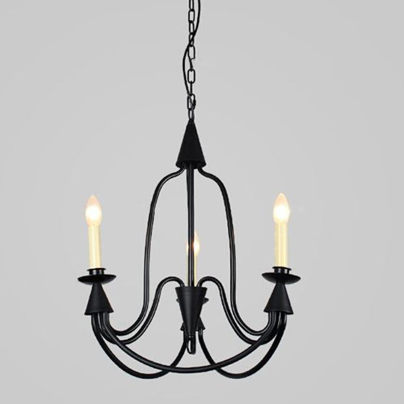 Curved Arm Dining Room Ceiling Chandelier Classic Metal 3/6 Lights Black Hanging Light Fixture for Dining Room 3 Black Clearhalo 'Ceiling Lights' 'Chandeliers' Lighting' 2426909