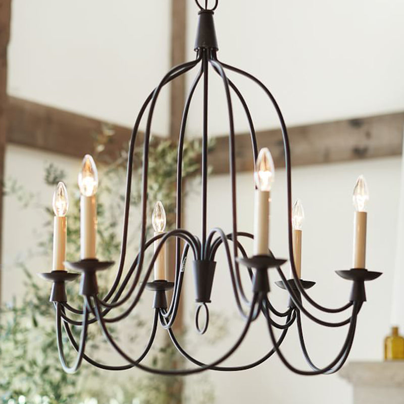 Curved Arm Dining Room Ceiling Chandelier Classic Metal 3/6 Lights Black Hanging Light Fixture for Dining Room Clearhalo 'Ceiling Lights' 'Chandeliers' Lighting' 2426910