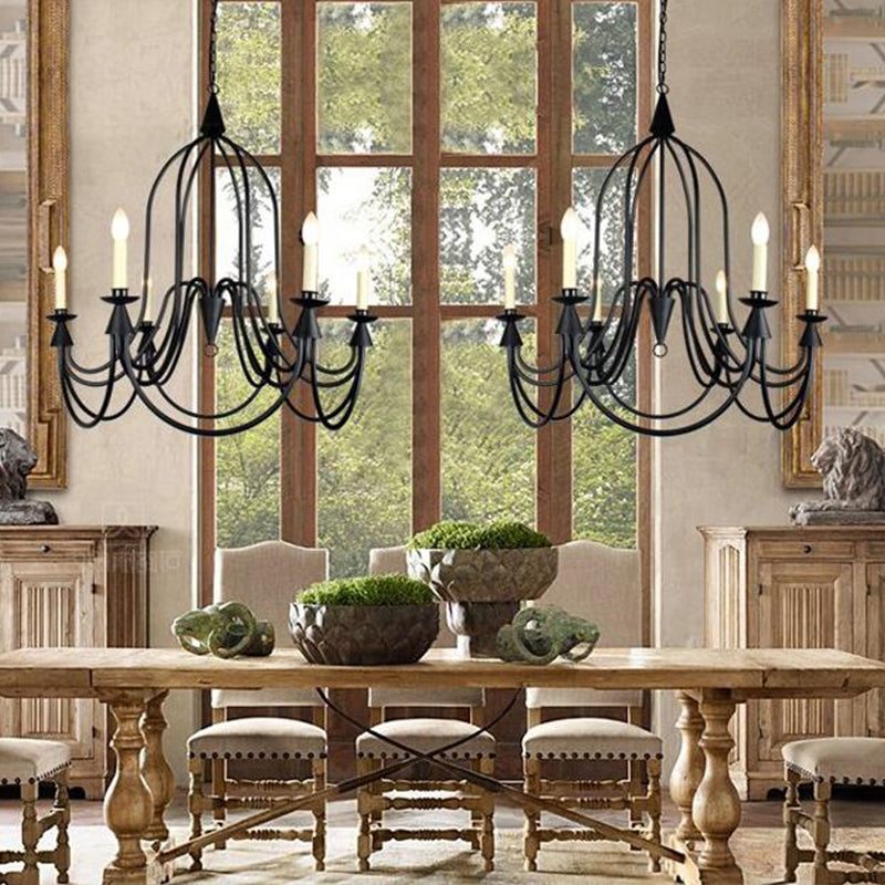 Curved Arm Dining Room Ceiling Chandelier Classic Metal 3/6 Lights Black Hanging Light Fixture for Dining Room Clearhalo 'Ceiling Lights' 'Chandeliers' Lighting' 2426911