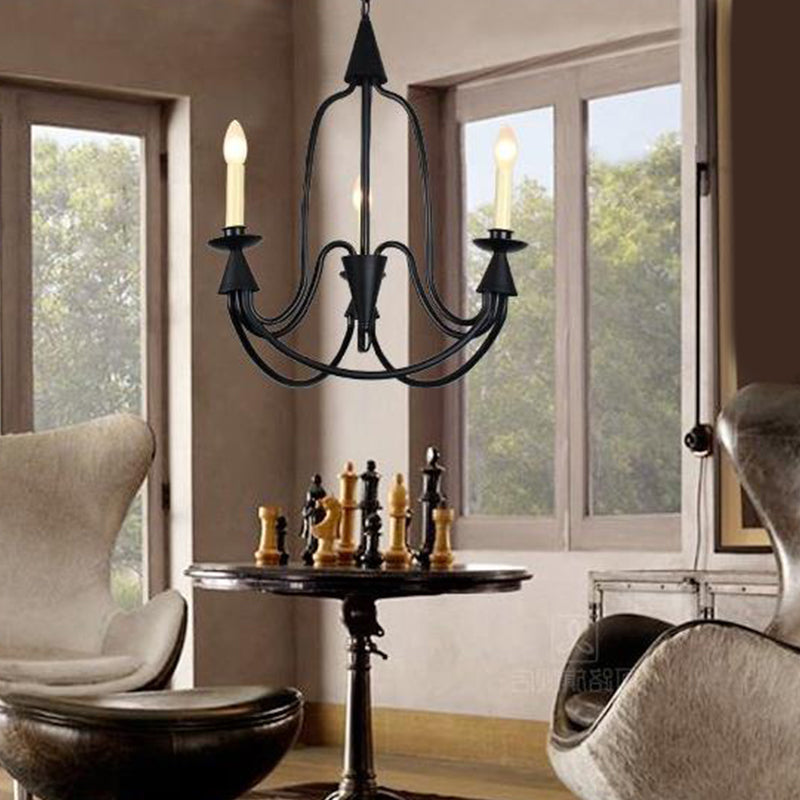 Curved Arm Dining Room Ceiling Chandelier Classic Metal 3/6 Lights Black Hanging Light Fixture for Dining Room Clearhalo 'Ceiling Lights' 'Chandeliers' Lighting' 2426912
