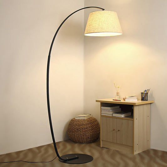 Contemporary Tapered Floor Lamp Fabric LED Standing Light in White/Black with Arc Arm White Clearhalo 'Floor Lamps' 'Lamps' Lighting' 242699