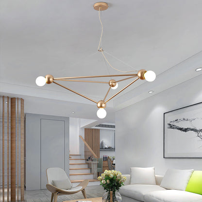 Gold 4 Lights Pendant Chandelier Classic Metal Geometric Hanging Light for Bedroom Gold Clearhalo 'Ceiling Lights' 'Chandeliers' Lighting' 2427008