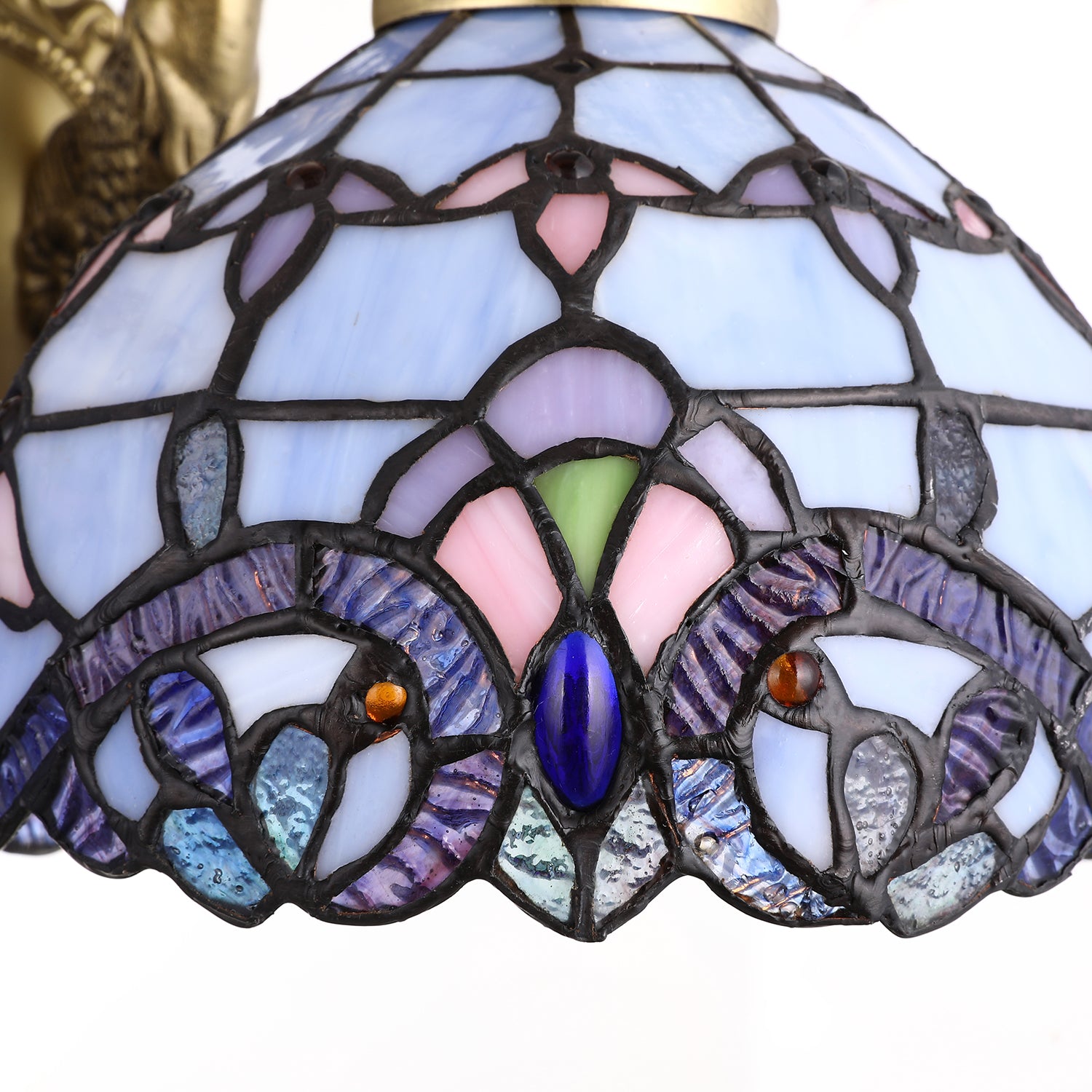 Blue Glass Dome Wall Mounted Light Mediterranean 2 Heads Brass Sconce Lighting with Mermaid Backplate Clearhalo 'Industrial' 'Middle century wall lights' 'Tiffany wall lights' 'Tiffany' 'Wall Lamps & Sconces' 'Wall Lights' Lighting' 242723