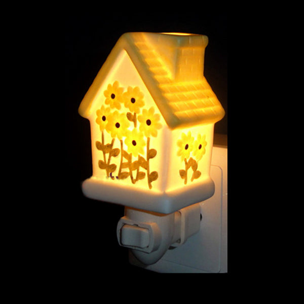 1 Light House Design Wall Sconce Light Lodge Ceramics Bedroom Night Light in Pink/White/Yellow Yellow Clearhalo 'Industrial' 'Middle century wall lights' 'Tiffany wall lights' 'Tiffany' 'Wall Lamps & Sconces' 'Wall Lights' Lighting' 24273