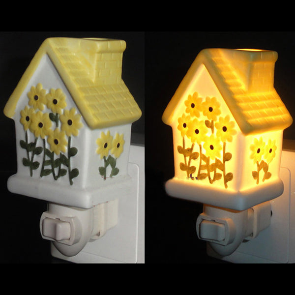 1 Light House Design Wall Sconce Light Lodge Ceramics Bedroom Night Light in Pink/White/Yellow Clearhalo 'Industrial' 'Middle century wall lights' 'Tiffany wall lights' 'Tiffany' 'Wall Lamps & Sconces' 'Wall Lights' Lighting' 24274