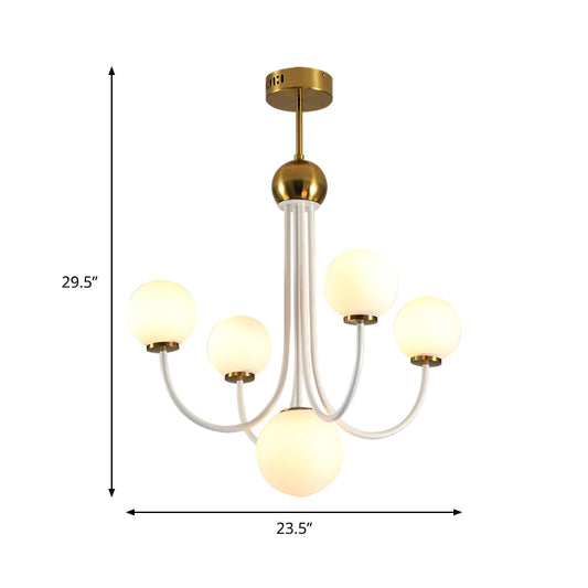 Post Modern Curved Arm Chandelier with Sputnik Design White Glass 5/7 Lights Led Hanging Light Fixture Clearhalo 'Ceiling Lights' 'Chandeliers' 'Glass shade' 'Glass' 'Modern Chandeliers' 'Modern' 'Pendant Lights' Lighting' 242756