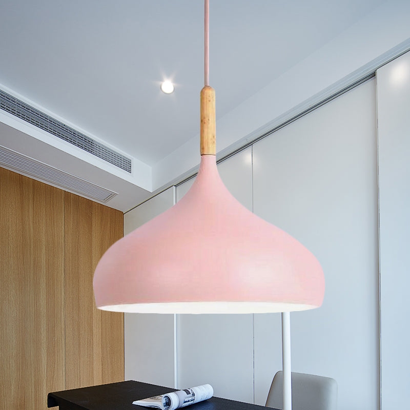 Aluminum Onion Shade Pendant Lamp Meeting Room 1 Light Macaron Suspension Light Pink Clearhalo 'Ceiling Lights' 'Modern Pendants' 'Modern' 'Pendant Lights' 'Pendants' Lighting' 242765