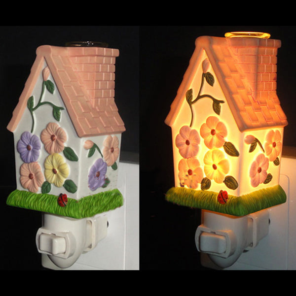 1 Light House Design Wall Sconce Light Lodge Ceramics Bedroom Night Light in Pink/White/Yellow Clearhalo 'Industrial' 'Middle century wall lights' 'Tiffany wall lights' 'Tiffany' 'Wall Lamps & Sconces' 'Wall Lights' Lighting' 24278