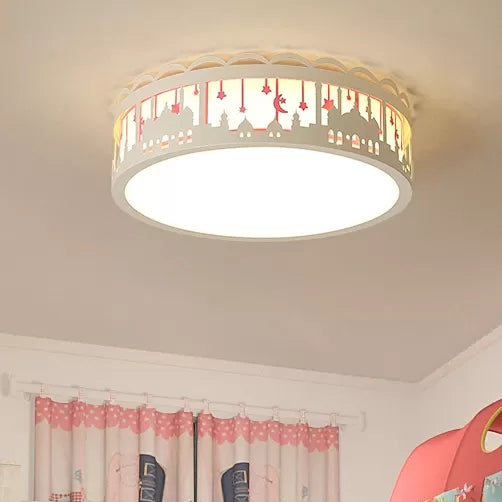 Modern Style Round Flush Ceiling Light with Castle Metal Ceiling Lamp for Kids Bedroom Clearhalo 'Ceiling Lights' 'Close To Ceiling Lights' 'Close to ceiling' 'Flush mount' Lighting' 24282