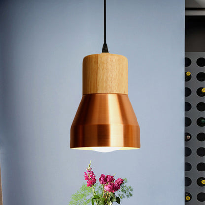 Contemporary Hanging Light Torch Shape Single Light Wood Metal Pendant Light for Hotel Copper Clearhalo 'Ceiling Lights' 'Modern Pendants' 'Modern' 'Pendant Lights' 'Pendants' Lighting' 242847