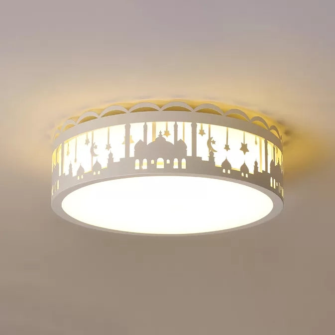 Modern Style Round Flush Ceiling Light with Castle Metal Ceiling Lamp for Kids Bedroom White Clearhalo 'Ceiling Lights' 'Close To Ceiling Lights' 'Close to ceiling' 'Flush mount' Lighting' 24285