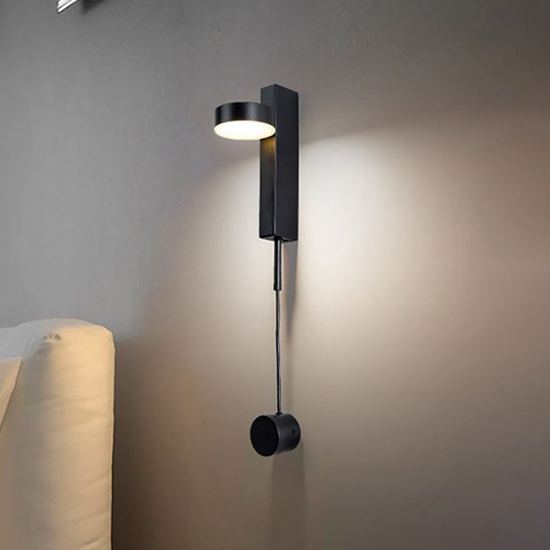 Modern Simple Drum Shade Wall Light Metal LED Wall Lamp for Bedroom in White/Warm Light - Black - Clearhalo - 'Cast Iron' - 'Glass' - 'Industrial' - 'Modern wall lights' - 'Modern' - 'Tiffany' - 'Traditional wall lights' - 'Wall Lamps & Sconces' - 'Wall Lights' - Lighting' - 242861