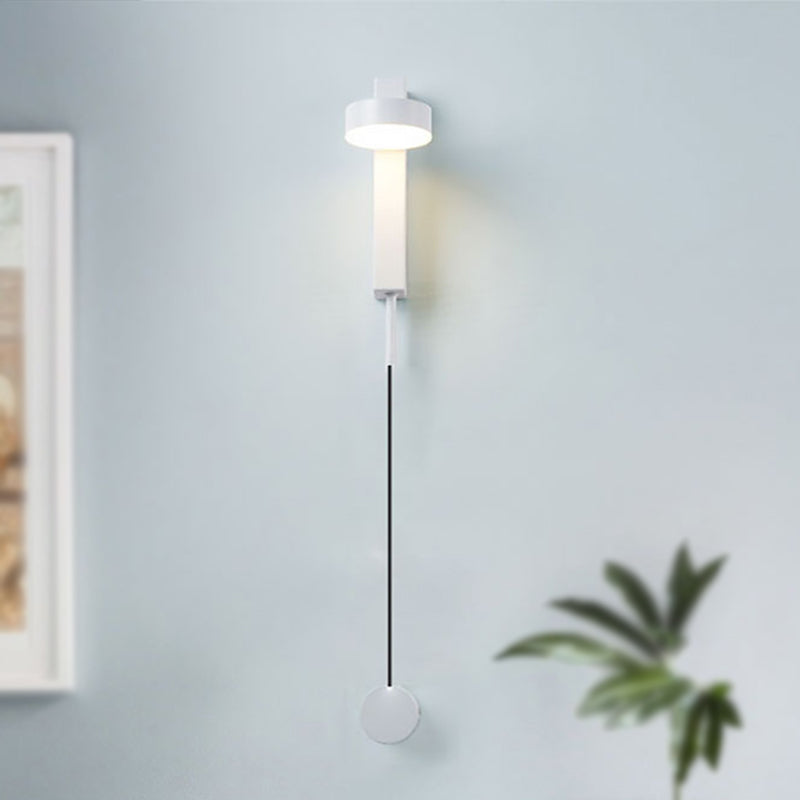 Modern Simple Drum Shade Wall Light Metal LED Wall Lamp for Bedroom in White/Warm Light - White - Clearhalo - 'Cast Iron' - 'Glass' - 'Industrial' - 'Modern wall lights' - 'Modern' - 'Tiffany' - 'Traditional wall lights' - 'Wall Lamps & Sconces' - 'Wall Lights' - Lighting' - 242864