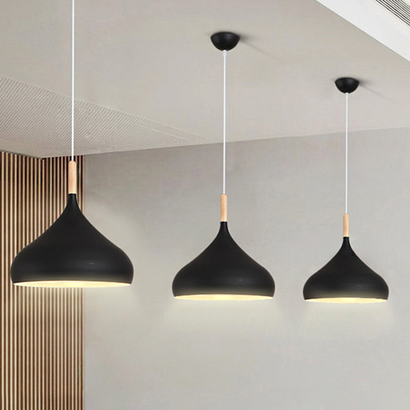 9.5"/12.5"/14"W Teardrop Pendant Lighting in Nordic Style Metal 1 Light Black/White/Gold Hanging Light Black Clearhalo 'Ceiling Lights' 'Modern Pendants' 'Modern' 'Pendant Lights' 'Pendants' Lighting' 242901