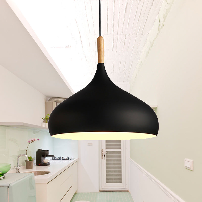 9.5"/12.5"/14"W Teardrop Pendant Lighting in Nordic Style Metal 1 Light Black/White/Gold Hanging Light Clearhalo 'Ceiling Lights' 'Modern Pendants' 'Modern' 'Pendant Lights' 'Pendants' Lighting' 242902