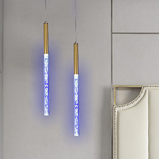Linear Hanging Pendant Light Modern Bubble Crystal 1-Light Gold Ceiling Pendant Lamp in Warm/White/Purple Light for Bar Gold Blue Clearhalo 'Ceiling Lights' 'Glass shade' 'Glass' 'Modern Pendants' 'Modern' 'Pendant Lights' 'Pendants' Lighting' 242917