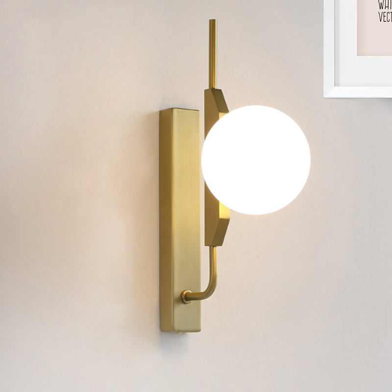 Led Bedroom Sconce Lighting with Sphere Smoky/White/Amber Glass Shade Modernist Brass Wall Mount Light White Clearhalo 'Cast Iron' 'Glass' 'Industrial' 'Modern wall lights' 'Modern' 'Tiffany' 'Traditional wall lights' 'Wall Lamps & Sconces' 'Wall Lights' Lighting' 242933